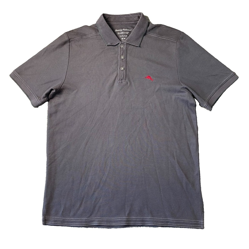 Tommy Bahama Island Zone Supima Cotton Polo Shirt Mens M Gray Short Sleeve Logo
